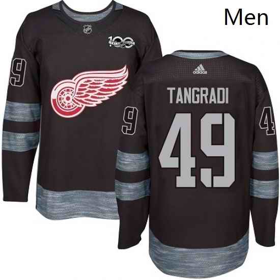Mens Adidas Detroit Red Wings 49 Eric Tangradi Authentic Black 1917 2017 100th Anniversary NHL Jersey